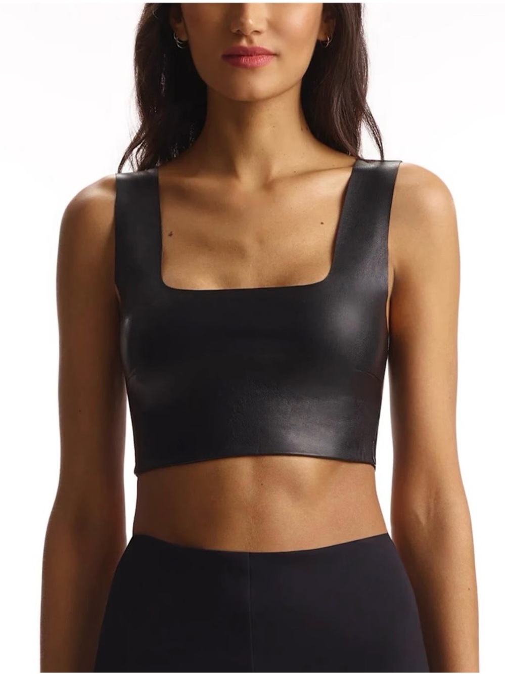 Commando Black Faux Leather Square Neck Crop Top